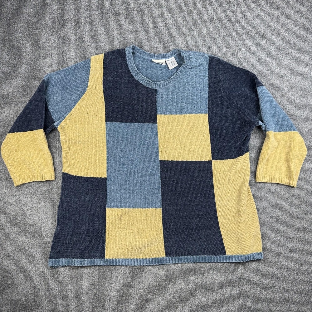 Vintage All American Comfort Sweater‎ Womens 3X Blue Colorblock Knit 3/4 Sleeve